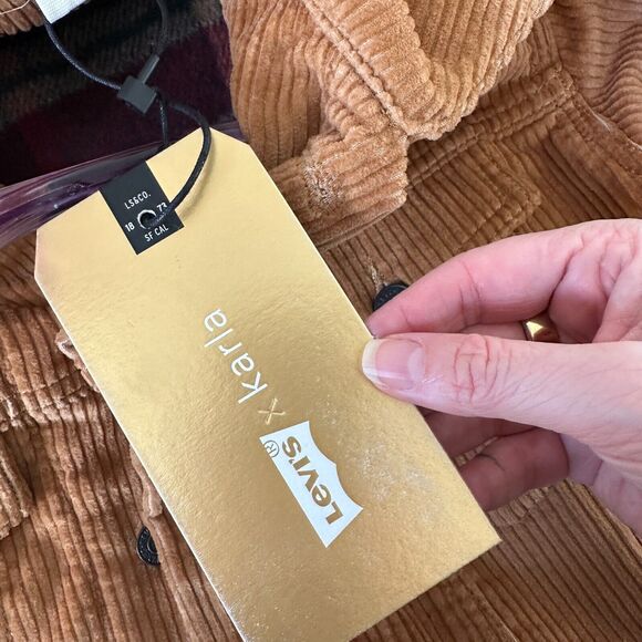 NWT Levis Karla Camel Tan Fringed Corduroy Long Trucker Button-Front Jacket XS - Picture 10 of 16